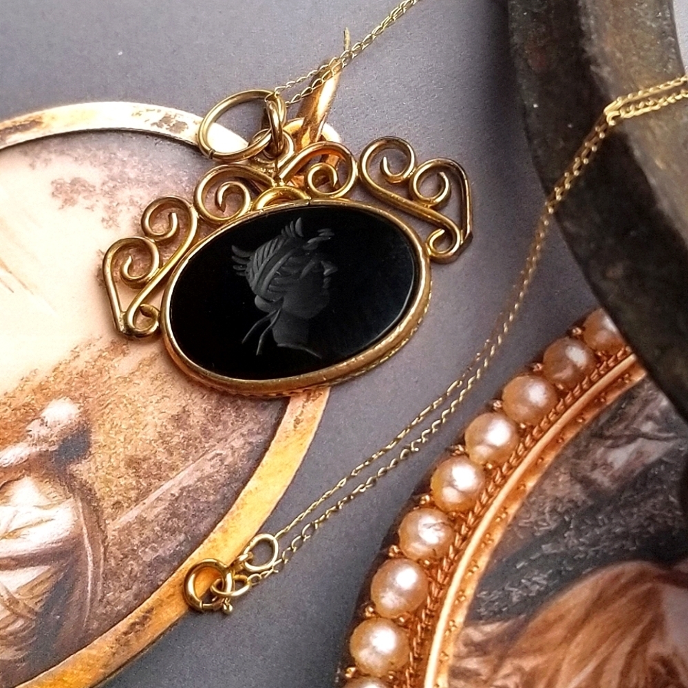 10kt Gold Victorian Roman Soldier Intaglio Carnelian Gem Pendant Necklace - Picture 6 of 9